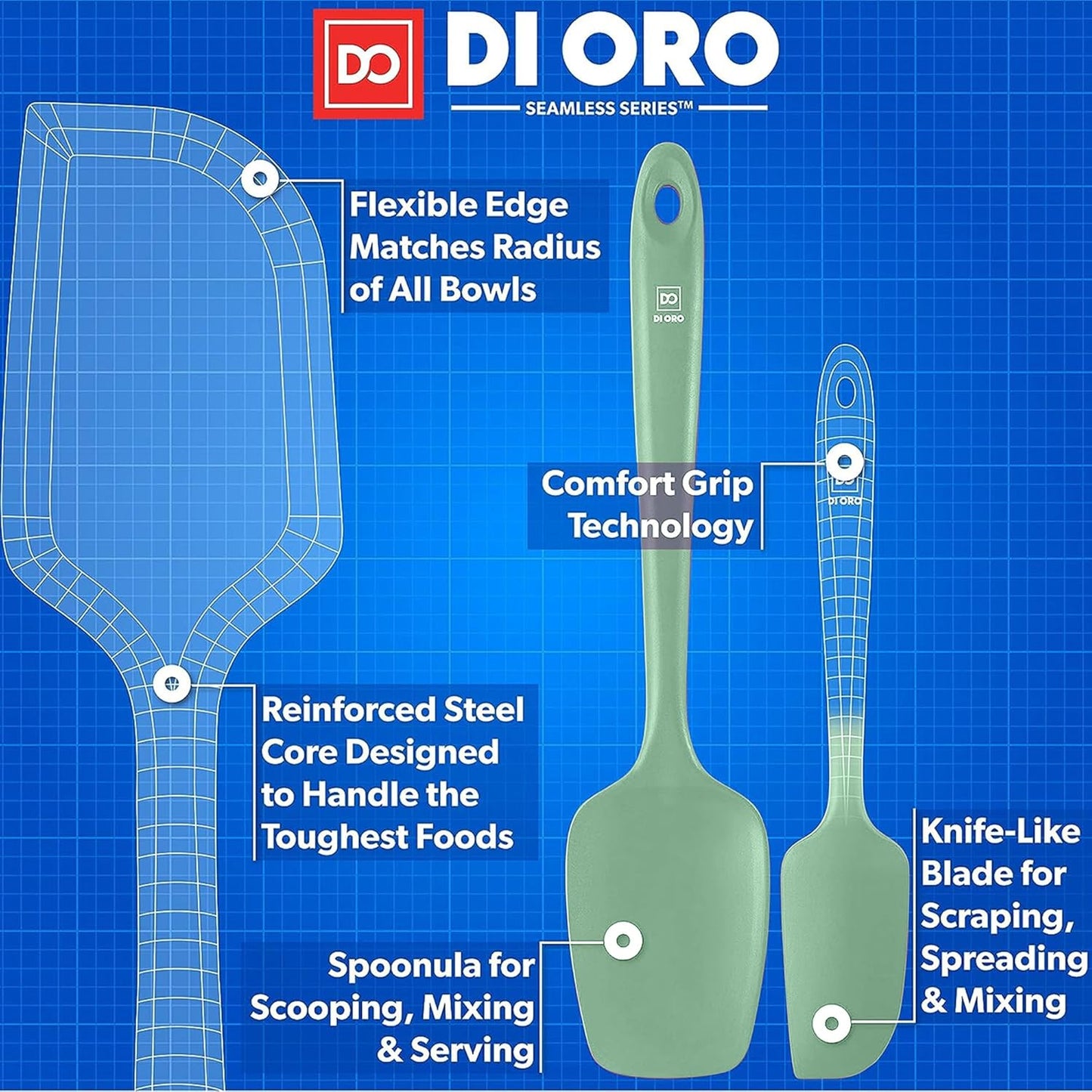 DI ORO Silicone Spatula Set - Rubber Kitchen Spatulas for Baking, Cooking, & Mixing - 600°F Heat-Resistant & BPA Free Silicone Scraper Spatulas for Nonstick Cookware - Dishwasher Safe (4pc, Black)