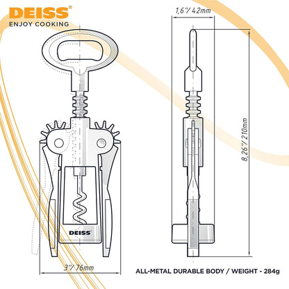 Deiss PRO Wing Corkscrew Wine Opener - 2 in 1 Wine Corkscrew and Beer Opener - The Easiest Way to Open Wine Bottle Corks - Reliable and Sturdy Wine Opener - Wine Bottle Opener