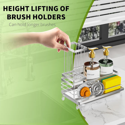Sponge Holder for Kitchen Sink, Smiley Face Sink Caddy with Removable Brush Holder,Self-Draining Sponge Caddy for Sponge,Soap,Dish Brush,Scrubber,Kitchen Essentials and Gadgets