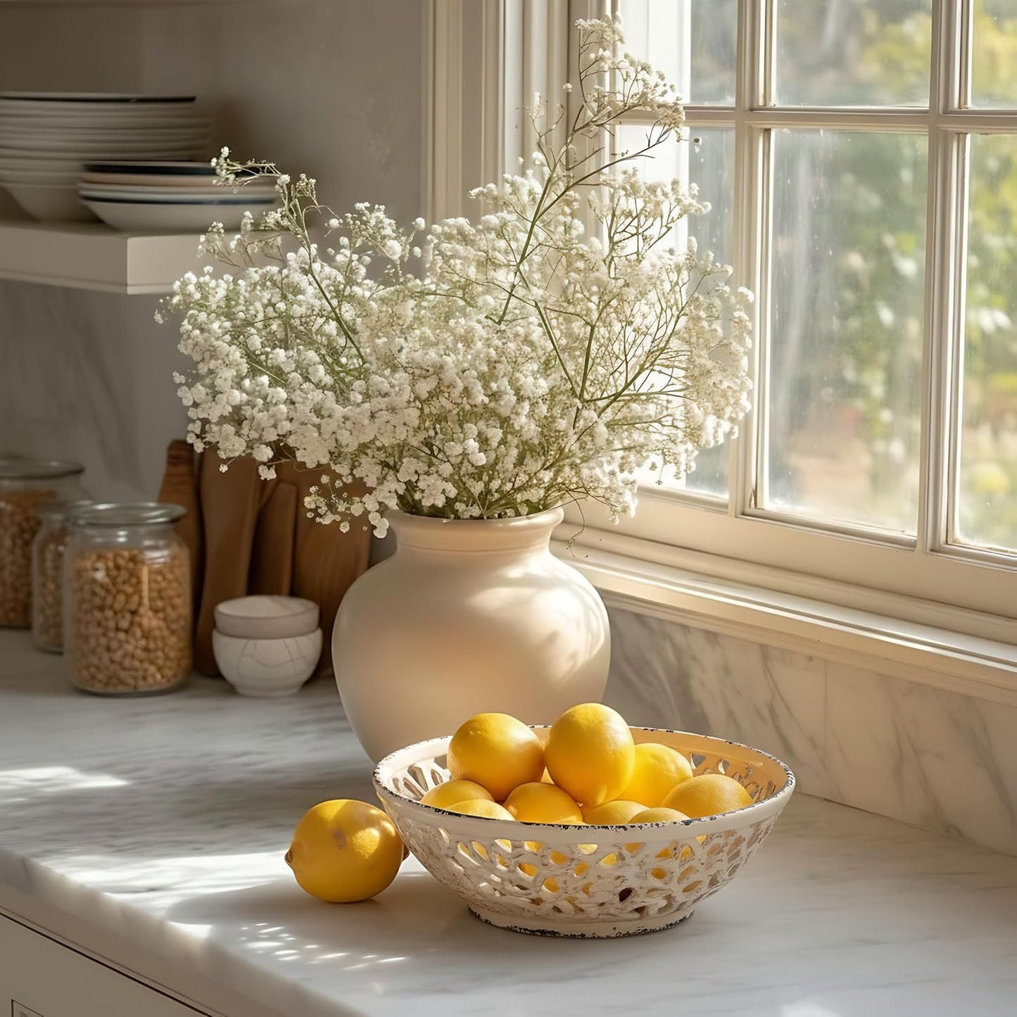 SIDUCAL Ceramic Fruit Bowl for Kitchen Counter,Decorative Fruit Basket with Holes, 10.43" Large Hollow Out Fruit Vegetable Holder Bowl for Table Decor, Gray