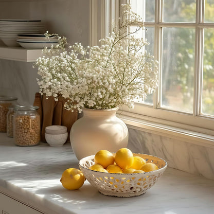 SIDUCAL Ceramic Fruit Bowl for Kitchen Counter,Decorative Fruit Basket with Holes, 10.43" Large Hollow Out Fruit Vegetable Holder Bowl for Table Decor, Gray