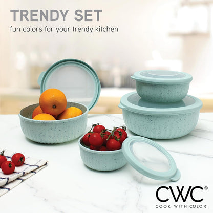 COOK WITH COLOR Prep Bowls with Lids- Wide and Deep Nesting Plastic Small Mixing Bowl Set with Lids, 8 Piece Set - Wide Bowls, Blue