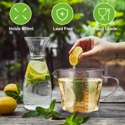 Joeyan 17 oz Glass Measuring Cup with Spout and Handle,2 Cup Large liquid Measuring Pitcher Jug,Stackable Borosilicate Kitchen Mixing Bowl,Glass Bakeware Batter Bowls