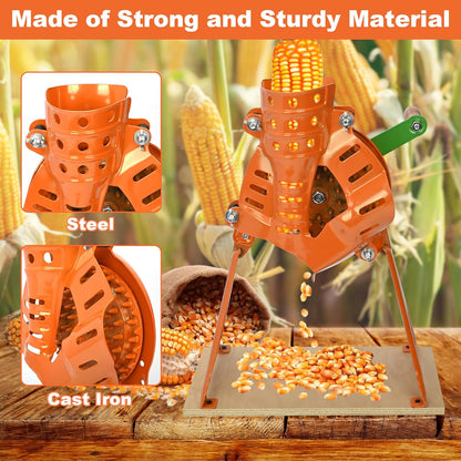 Corn Sheller and Stripper Machine - Hand Crank & Electric Corn on the Cob Remover with Fixed Wooden Base, Sturdy All-in-One Shelling Design