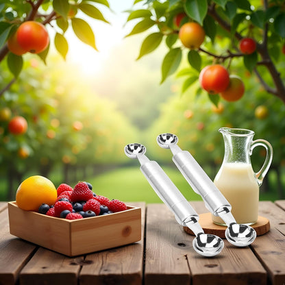 2 Pcs Double Ended Headed Fruit Icecream Ball Spoon Melon Baller Parisienne Scoop Smooth Round Melon Balls Melon Scoop for Watermelon/Ice 30mm Melon Ballers