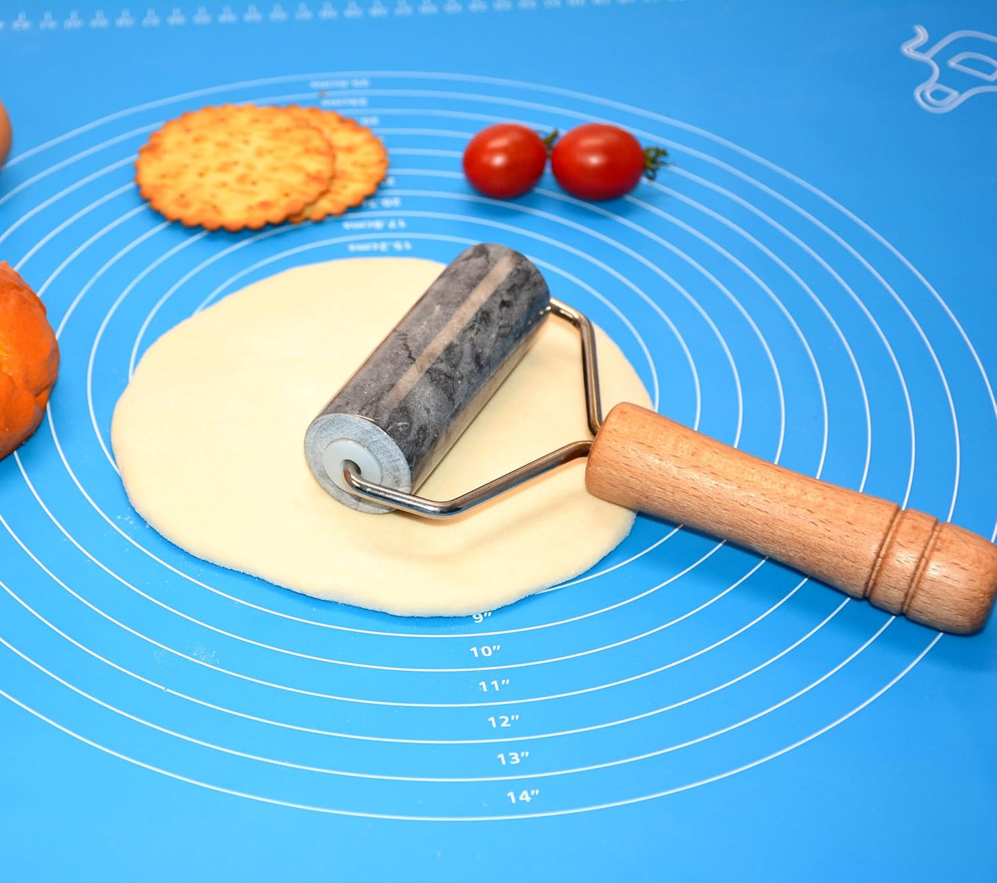 Tianman Small Marble Rolling Pin Pizza Roller, Marble Pastry Roller Non-Stick T-Type, For Cake Baking Tortilla Fudge Pizza Cookies and Other Kitchen Baking Cooking (Type 1 White).