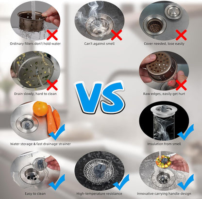 Hibbent Upgraded 3 in 1 Kitchen Sink Drain Strainer and Stopper Combo, Stainless Steel Metal Pop Up Sink Stopper, Anti-Clogging Basket with Foldable Handle for US Standard 3-1/2 Inch Drain