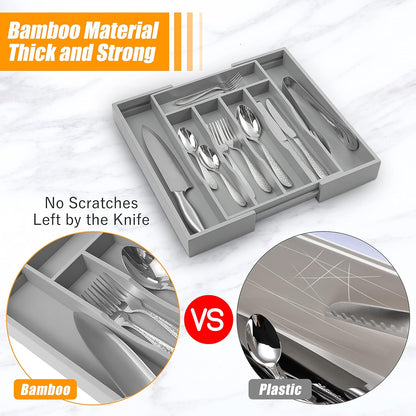 Bellsal Silverware Organizer Kitchen Drawer Organizer Expandable Bamboo Utensil Holder Cutlery Tray for Kitchen Utensil and Flatware Bedroom Office