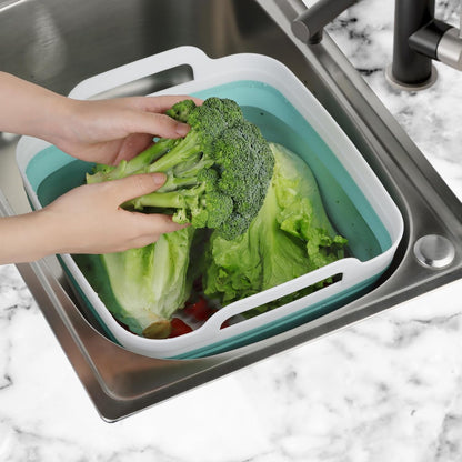 Tiawudi Dishpan for Washing Dishes, 2.4Gal/9L Wash Basin with Draining Plug Carry Handles, Collapsible Bucket for Cleaning, Portable Sink, Foldable Plastic Tub, 1PC