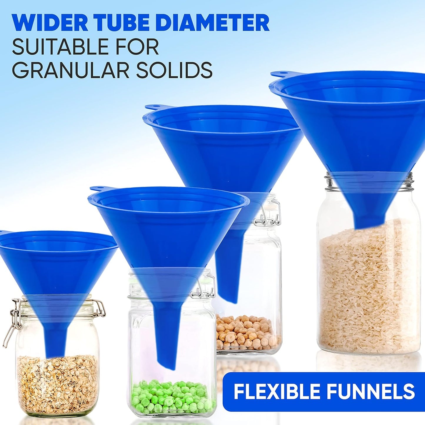 LIQVEE™ Funnel Set (4 Sizes: 122, 101, 76, 50mm) - Durable, Non-Toxic, Food-Grade Plastic funnels for Filling Bottles and containers. Ideal for Kitchen, Garage, or Labs. Perfect for Precise Pouring.