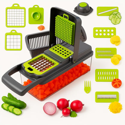 16-in-1 Mandoline Veggie Chopper dicer Cutter Slicer Julienne Slicer Salad Maker Multifuctional Vegetable chopper Cheese Grater Food Prep Tool Kitchen Gadget 8 interchangeble blades