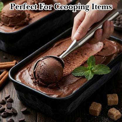 Ice Cream Scoop Stainless Steel, Ice Cream Scooper Seamless Design Comfortable Grip Long Handle for Gelato, Sorbet, Cookie Dough, Melon, Frozen Yogurt