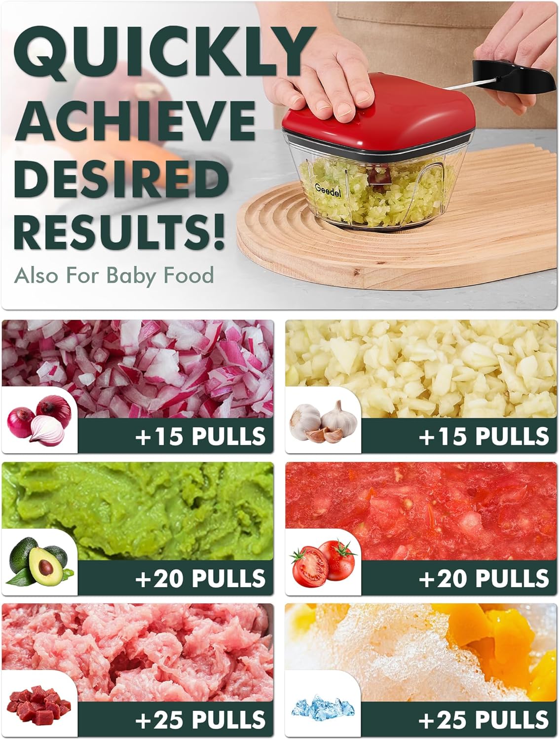Manual Pull Food Chopper, Hand Pull String Onion Chopper Dicer for Kitchen, Easy Cleaning Food Chopper for Vegetables, Fruits (500 ML)