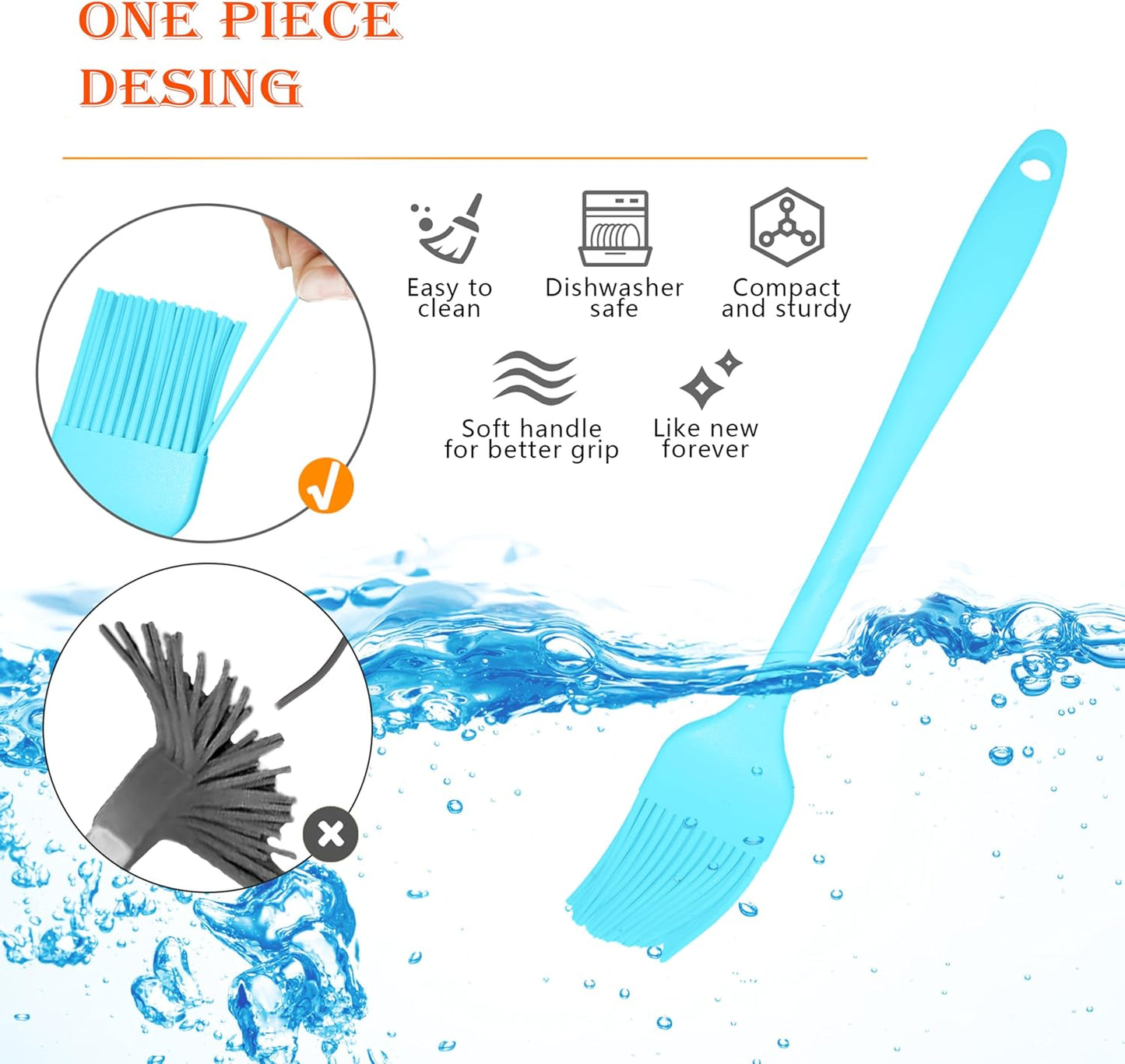 Silicone Basting Brush Set, 4 Piece Heat Resistant 446°F Kitchen Pastry Brushes for Cooking, Baking & BBQ, TRADYX Oil Butter Sauce Brush, One Piece Design, Easy Clean, Dishwasher Safe