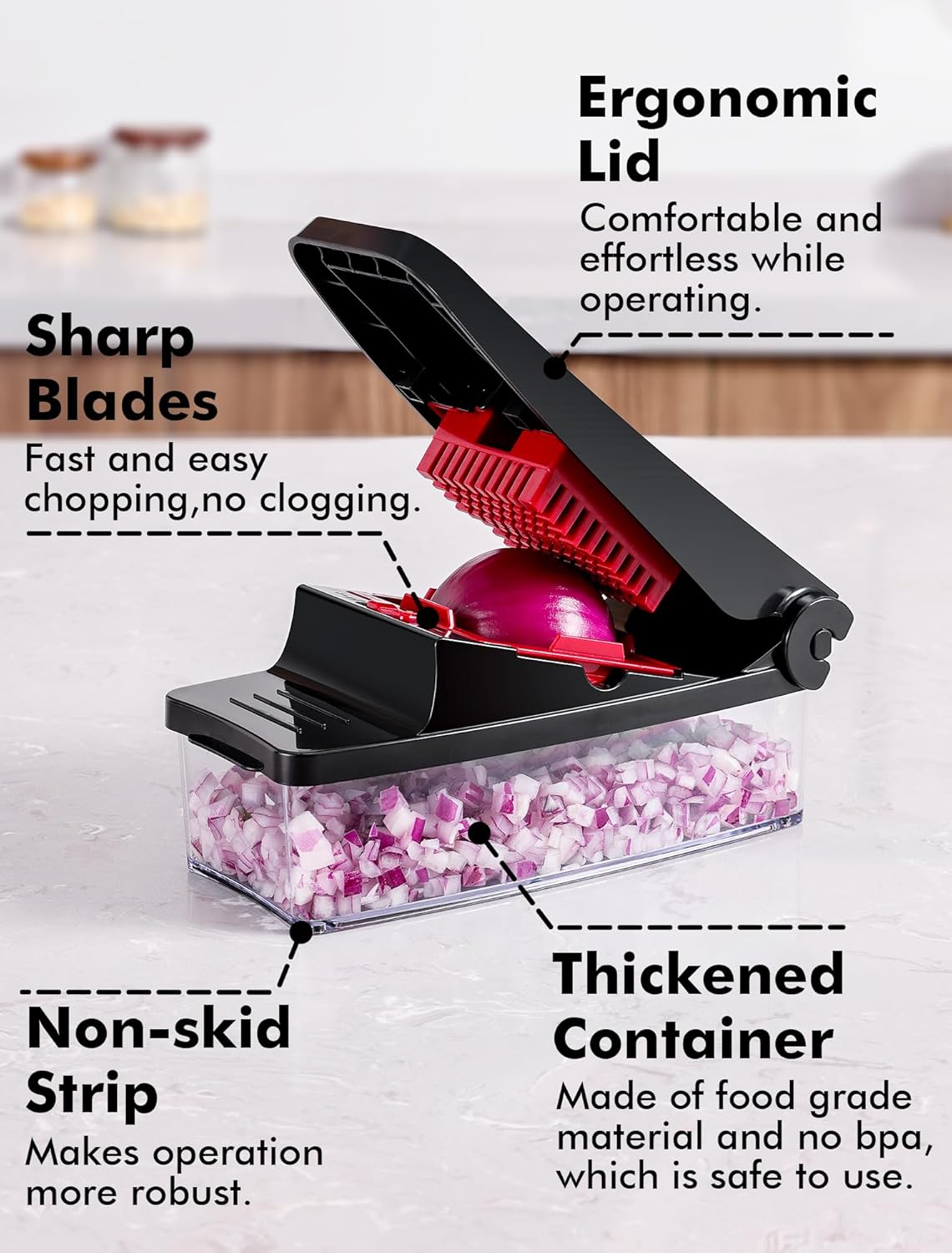 Geedel Vegetable Cutter, Onion Cutter Pro Food Chopper, Kitchen Vegetable Slicer Dicer Cutter Grater, Veggie Chopper with container for Salad Onion Potato Carrot (4 in 1, Blue)