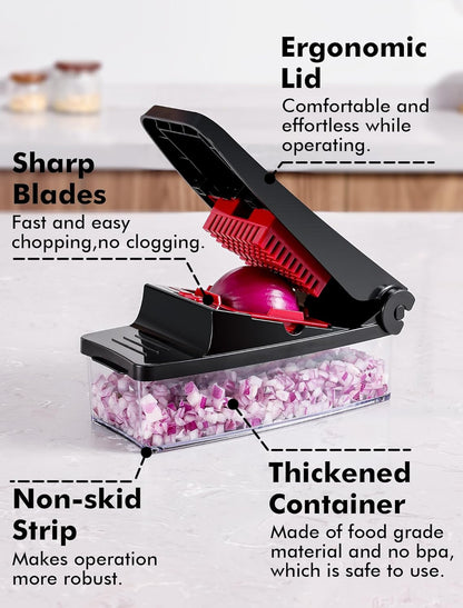 Geedel Vegetable Cutter, Onion Cutter Pro Food Chopper, Kitchen Vegetable Slicer Dicer Cutter Grater, Veggie Chopper with container for Salad Onion Potato Carrot (4 in 1, Blue)