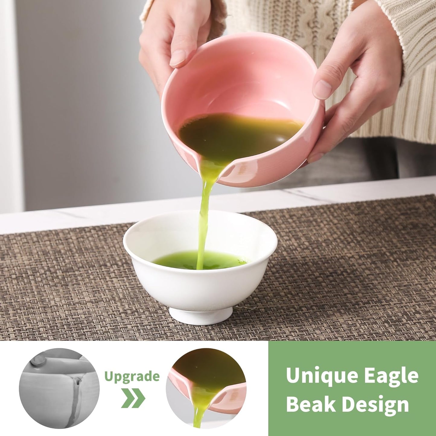 Matcha Whisk Set, 5 Pcs Ceramic Matcha Set, Matcha Kit Set Includes Matcha Bowl, Matcha Whisk and Holder, Bamboo Scoop and Sifter, Matcha Tea Set, Ideal Gift for Family/Friend (Pink)