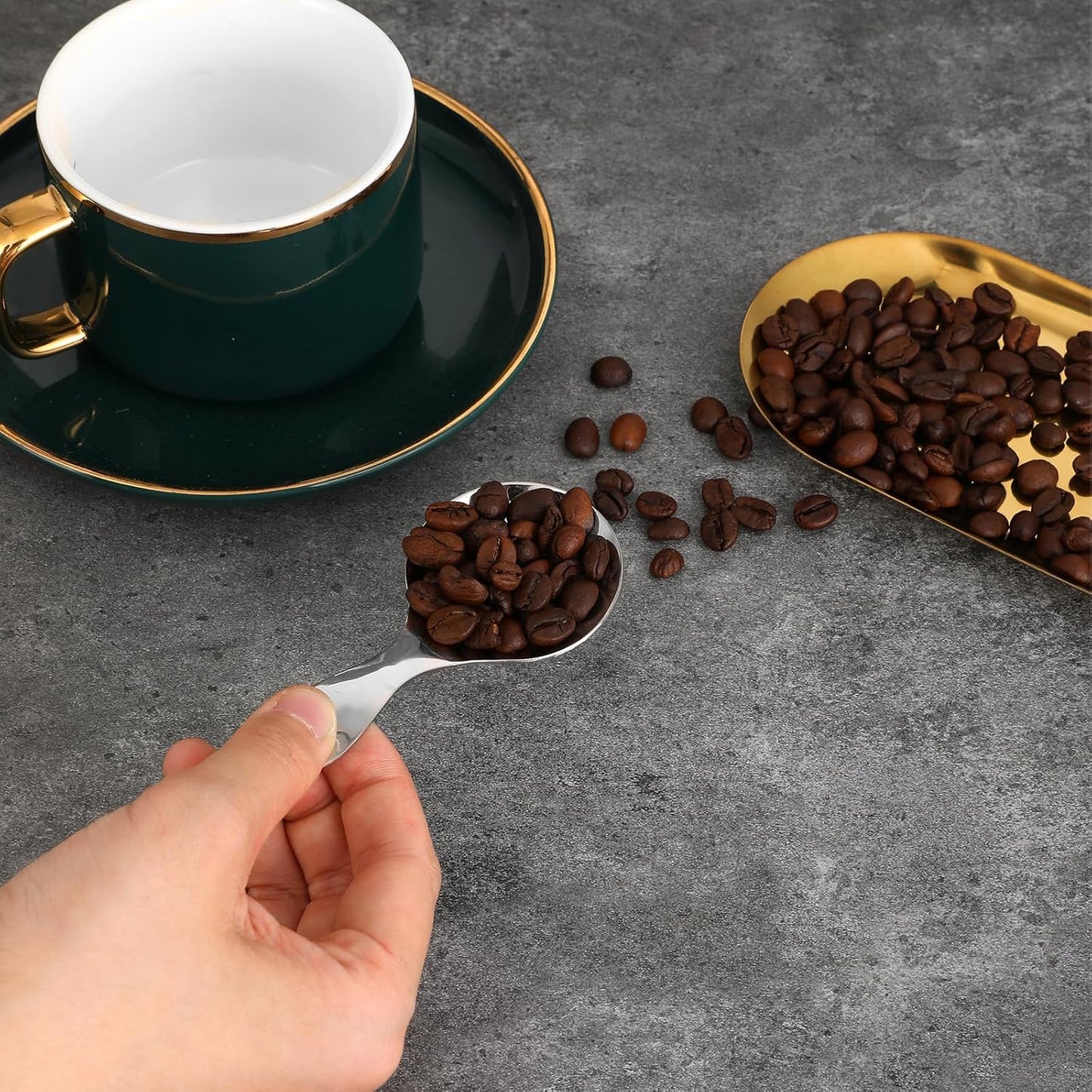5 PCS Short Handle Spoons Gold Mini Scoops Stainless Spoons for Canisters Small Coffee Scoops Candy Scoops for Condiments Tea Desserts Coffee