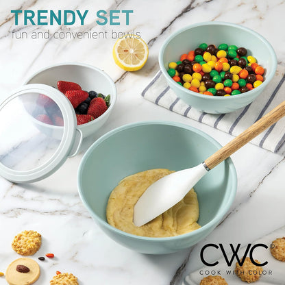 COOK WITH COLOR Mixing Bowls with Lids - 12 Piece Plastic Nesting Bowls Set includes 6 Prep Bowls and 6 Lids, Microwave Safe Mixing Bowl Set, Sage Embossed - Colors A