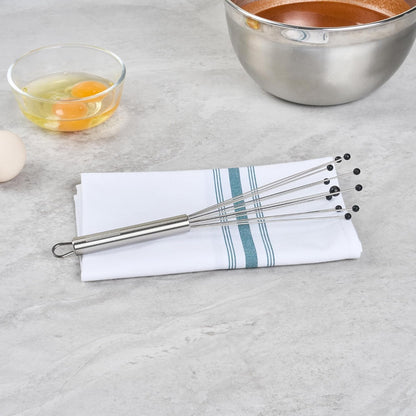 Restaurantware 10.5 in Stainless Steel Ball Whisk - German Standard Egg Beater with Ergonomic Handle, Dishwasher Safe - Manual Mixer Cooking Whisk for Baking, Stirring, Sauces, Beating