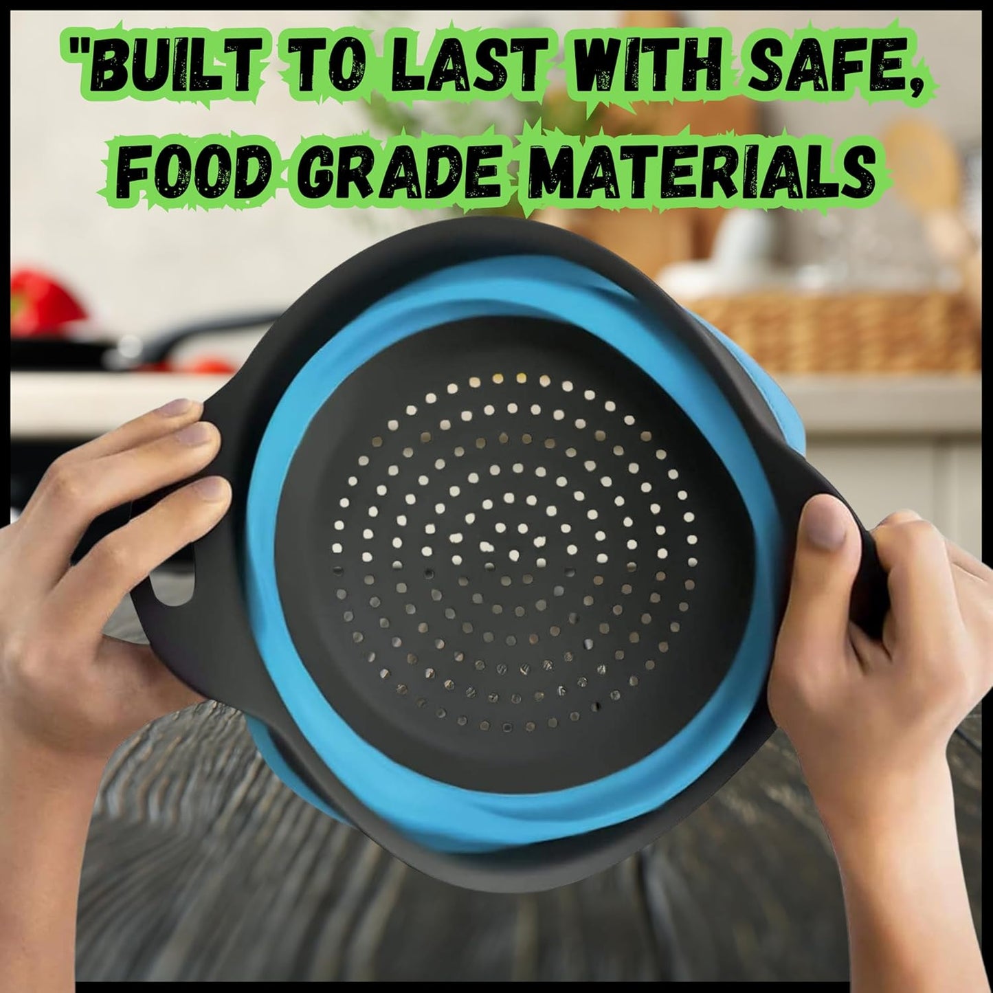 Collapsible Colander Set of 2, Foldable Silicone Pasta Strainer with Handles, 2 Pack Space Saving Kitchen Colander for Fruits,Space Saving Pasta Strainer Basket for Fruits & Vegetables