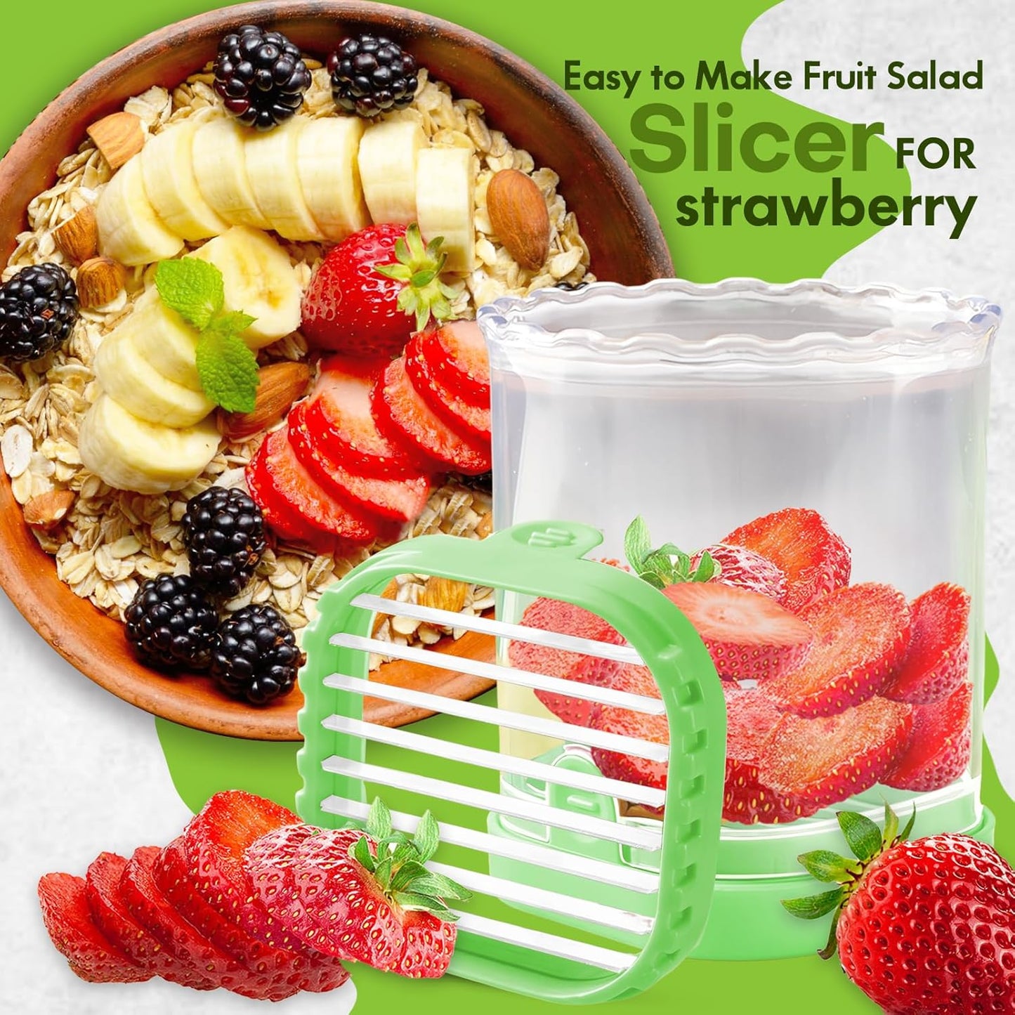 Creative Strawberry & Fruit Slicer - Detachable Cutter with Push Plate (Black)