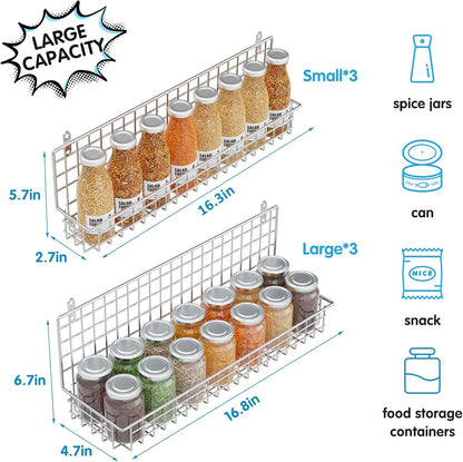 JKsmart 6-Tier Spice Rack Organizer with Door Hook, Wall Mounted & Over the Door Spice Racks for Kitchen Pantry Door Cabinet, Two Size, Large Capacity, Black
