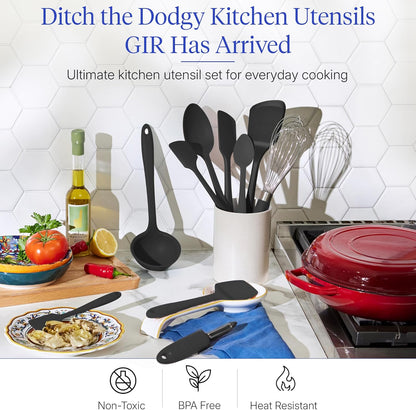 GIR: Get It Right 5-Piece Silicone Ultimate Kitchen Utensils Set - Ladle, Spatula, Flip, Spoon & Spoonula - Non-Toxic Cooking Utensils for Nonstick Cookware, Cooking and Baking - Black
