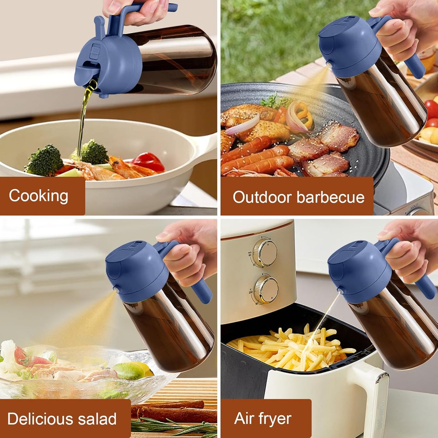 YARRAMATE 16oz/470ml Light Blocking Oil Sprayer for Cooking with Stickers, Food-Grade 2 in 1 Olive Oil Dispenser Bottle for Kitchen, Premium Dark Amber Glass Oil Bottle for Air Fryer, BBQ (Black)