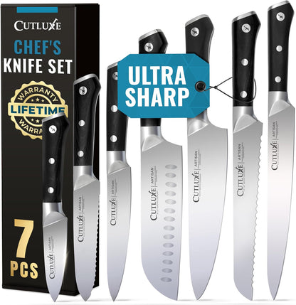 Cutluxe Kitchen Knives, 5 Pcs Chef's Knife Set – Razor Sharp German Steel, Full Tang, Ergonomic Handles – Artisan Series
