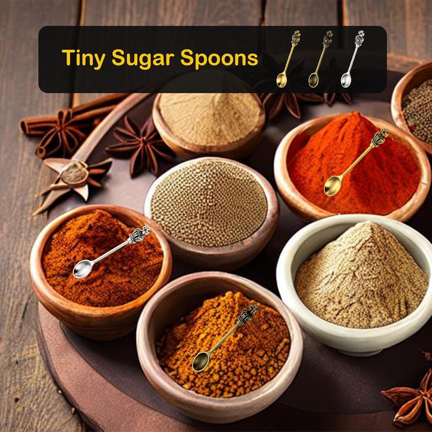 6-Pack Mini Spoons Metal Tiny Shovels 3-Inch Small Medicine Spoon for Home Kitchen Spices, Necklace Charms Pendants DIY Craft Making (Multicolor)