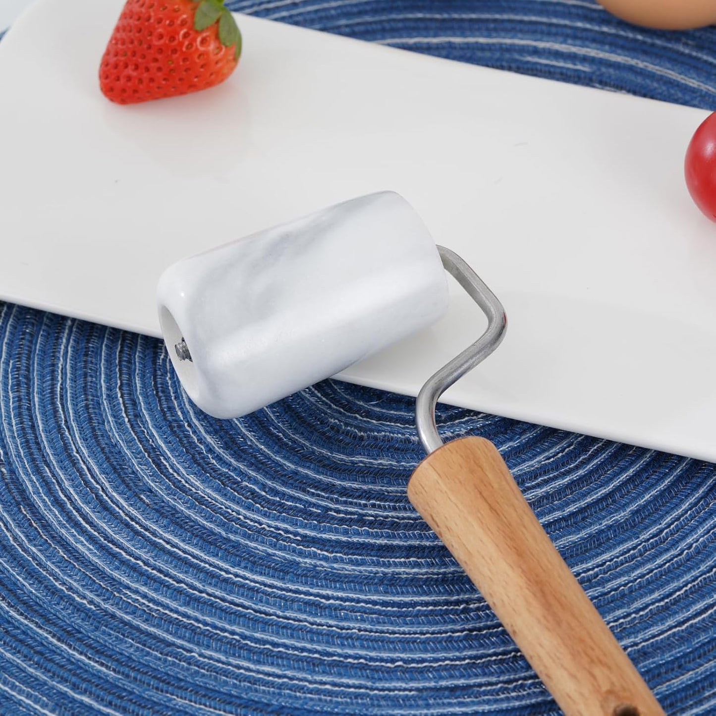 Tianman Small Marble Rolling Pin Pizza Roller, Marble Pastry Roller Non-Stick T-Type, For Cake Baking Tortilla Fudge Pizza Cookies and Other Kitchen Baking Cooking (Type 1 White).