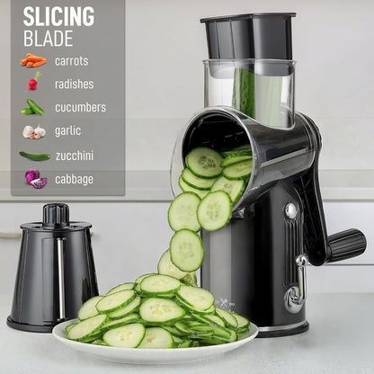 Zulay Kitchen Rotary Cheese Grater 5 Blade Cheese Shredder - Manual Hand Crank Cheese Grater With Reinforced Suction & 5 Interchangeable Drums - Easy to Use, Vegetable Chopper Round Mandoline Slicer - Colors B