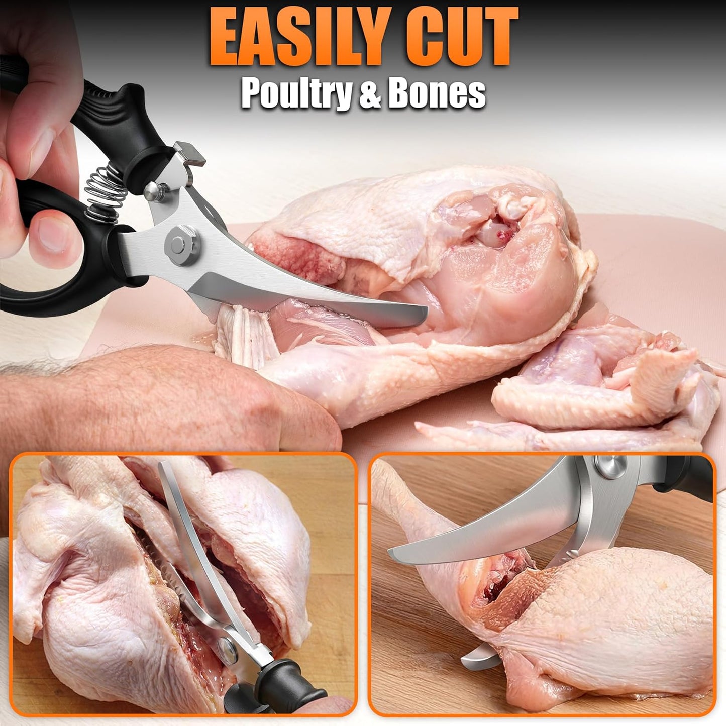 2 in 1 Kitchen Scissors for Food – Stainless Steel Blade & Plastic Cutting Board Scissors with Safety Lock | 9.5" Tomato Knife, Fruit & Vegetable Cutter – Easy-to-Use Kitchen Shears for Meat, Cheese