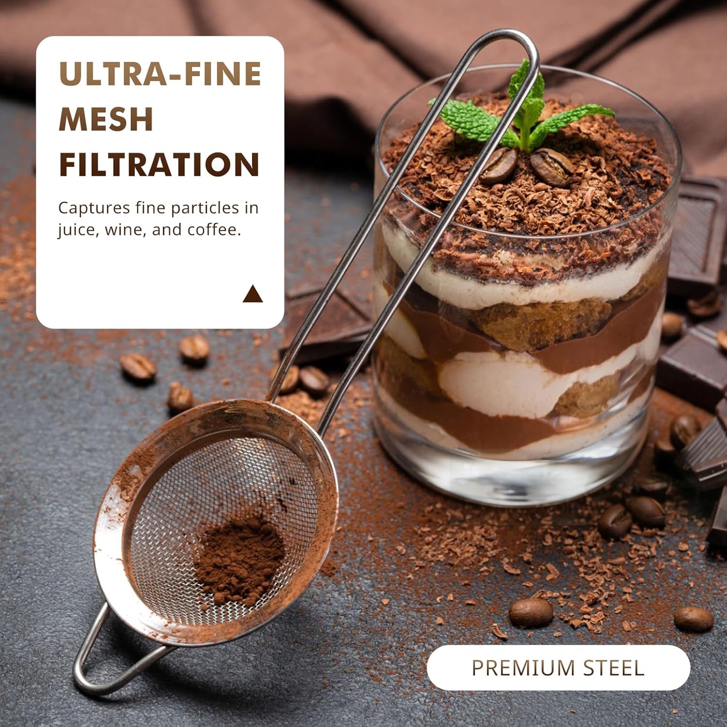 NileHome 3 Piece Mesh Strainers, Stainless Steel Strainer for Sifting, Straining, Cooking Kitchen Strainers Fine Mesh for Flour, Pasta, Loose Tea, Fruit, and Rice, Silver
