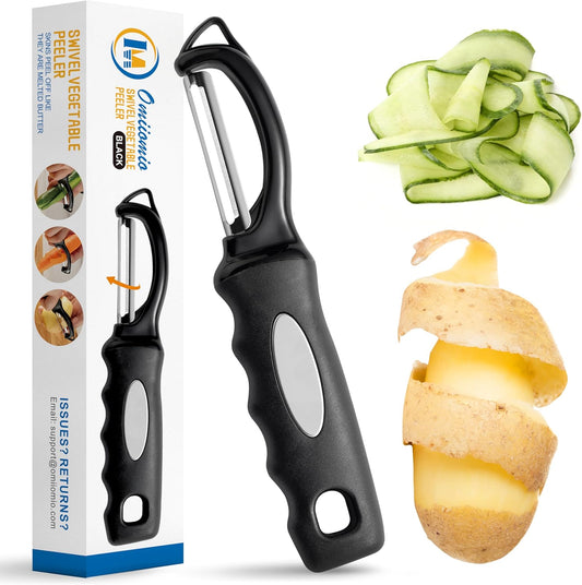 Premium Swivel Vegetable Peeler, Soft Grip Handle and Ultra Sharp Stainless Steel Blades - Perfect Kitchen Peeler For Veggie, Fruit, Potato, Carrot, Apple - Black - Set of 2