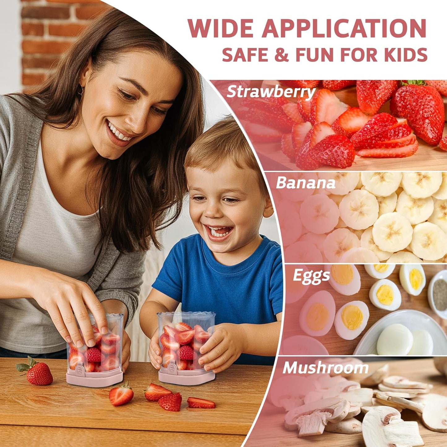 Strawberry Slicer Cup with Push Plate, Fruit Cutter Kitchen Gadget for Egg, Kiwi, Banana, Cucumber, Easy Fruit & Vegetable Slicer, Strawberry Cutter Tool for Quick Safe Cutting (Black)