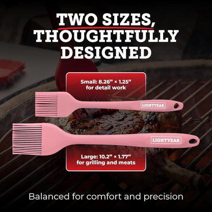 Lightyear Silicone Basting Pastry Brush Set (2 Pcs) ❘ 450°F Heat Resistant Oil Brush for Your Kitchen - Ideal For BBQ’s, Baking & Cooking | 100% Food Grade Silicone - BPA Free & Dishwasher Safe (Red)