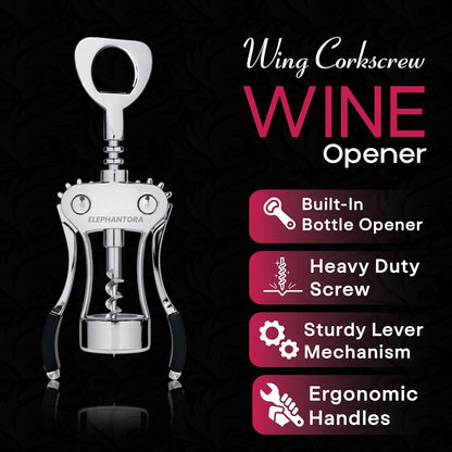 Wine Opener with Built-in Bottle Opener,Wing Corkscrew,Heavy Duty Screw, Sturdy Lever Mechanism, Ergonomic Handles, Premium Quality