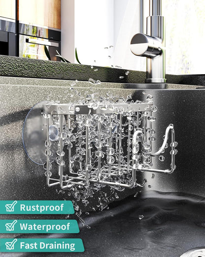 HapiRm Multifunctional Sponge Holder with Unique M-Shaped, 2 Installation Methods Kitchen Sink Caddy Organizer, Rustproof Stainless Steel Kitchen Organizers and Storage Essentials - Black