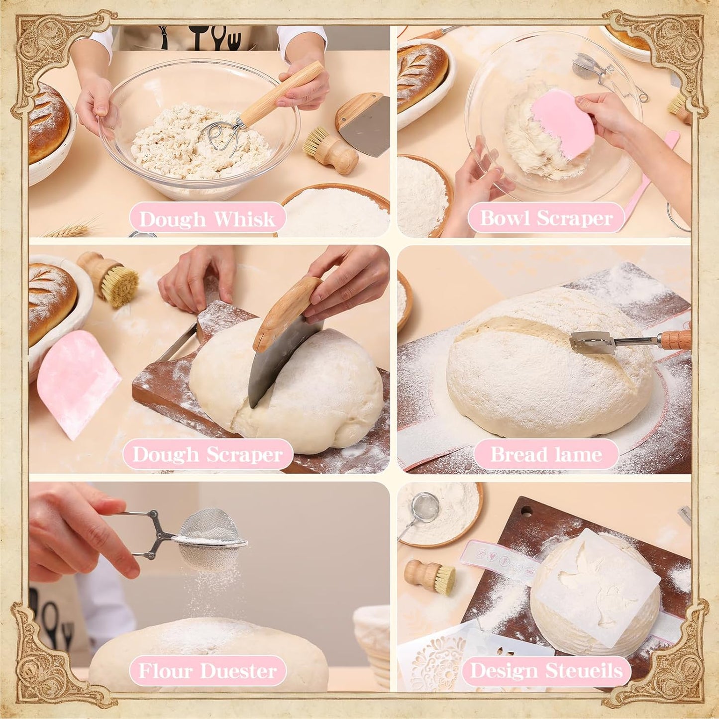 Sourdough Starter Kit for Beginners – Complete Sourdough Kit with Banneton Basket, Bread Lame with Blades, Starter Jar, Bread Stencil, Dough Scraper & Recipe Guide – Sourdough Bread Making Kit
