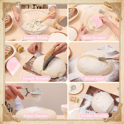 Sourdough Starter Kit for Beginners – Complete Sourdough Kit with Banneton Basket, Bread Lame with Blades, Starter Jar, Bread Stencil, Dough Scraper & Recipe Guide – Sourdough Bread Making Kit