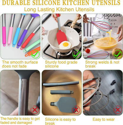 Silicone Cooking Utensil Set, Umite Chef 15pcs Silicone Cooking Kitchen Utensils Set, Non-stick - Best Kitchen Cookware with Stainless Steel Handle - Black Kitchen Utensils