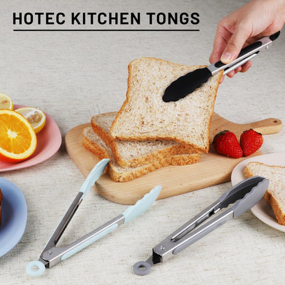 Hotec Silicone Kitchen Tongs for Cooking 9-Inch Serving Tongs with Silicone Tips, Set of 3 (Gradient Blue)