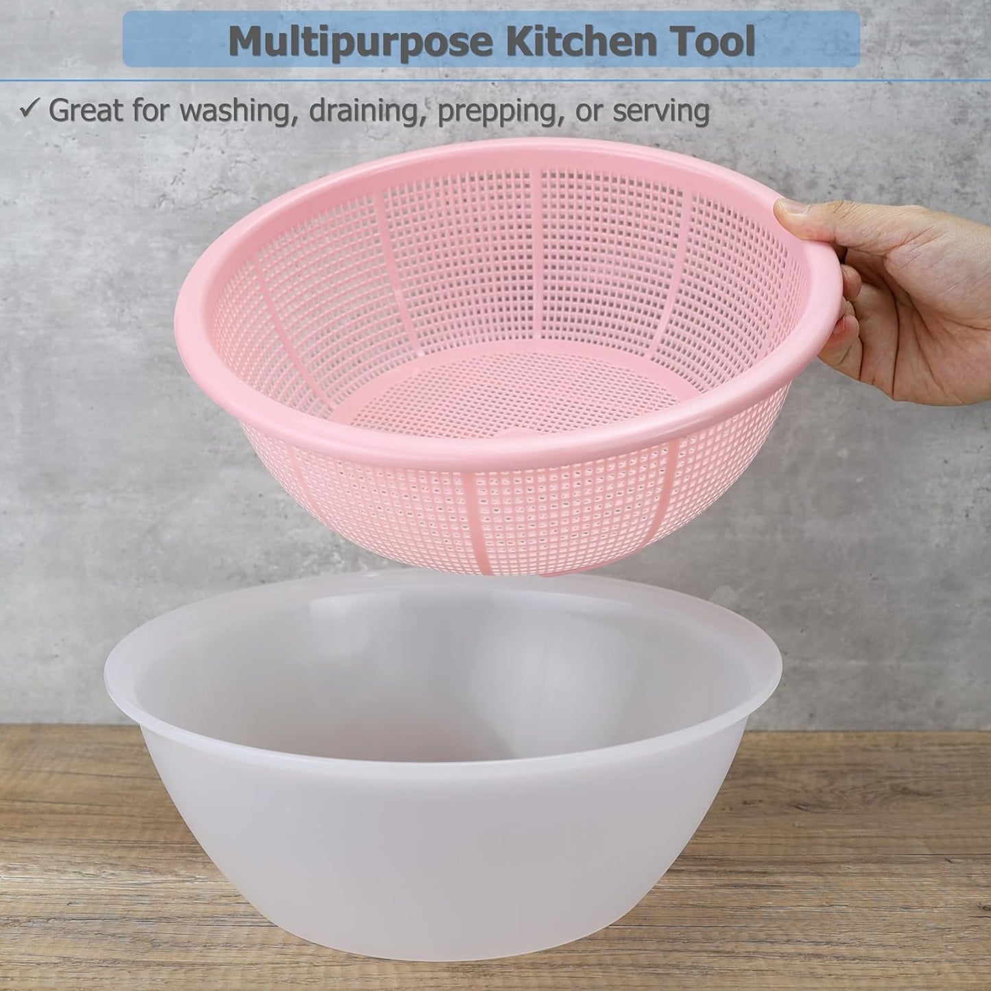 EIKS Plastic Water Basin with Strainer Basket for Washing Draining Vegetables Fruit Grains Salad Cooing Preparation in Home Kitchen