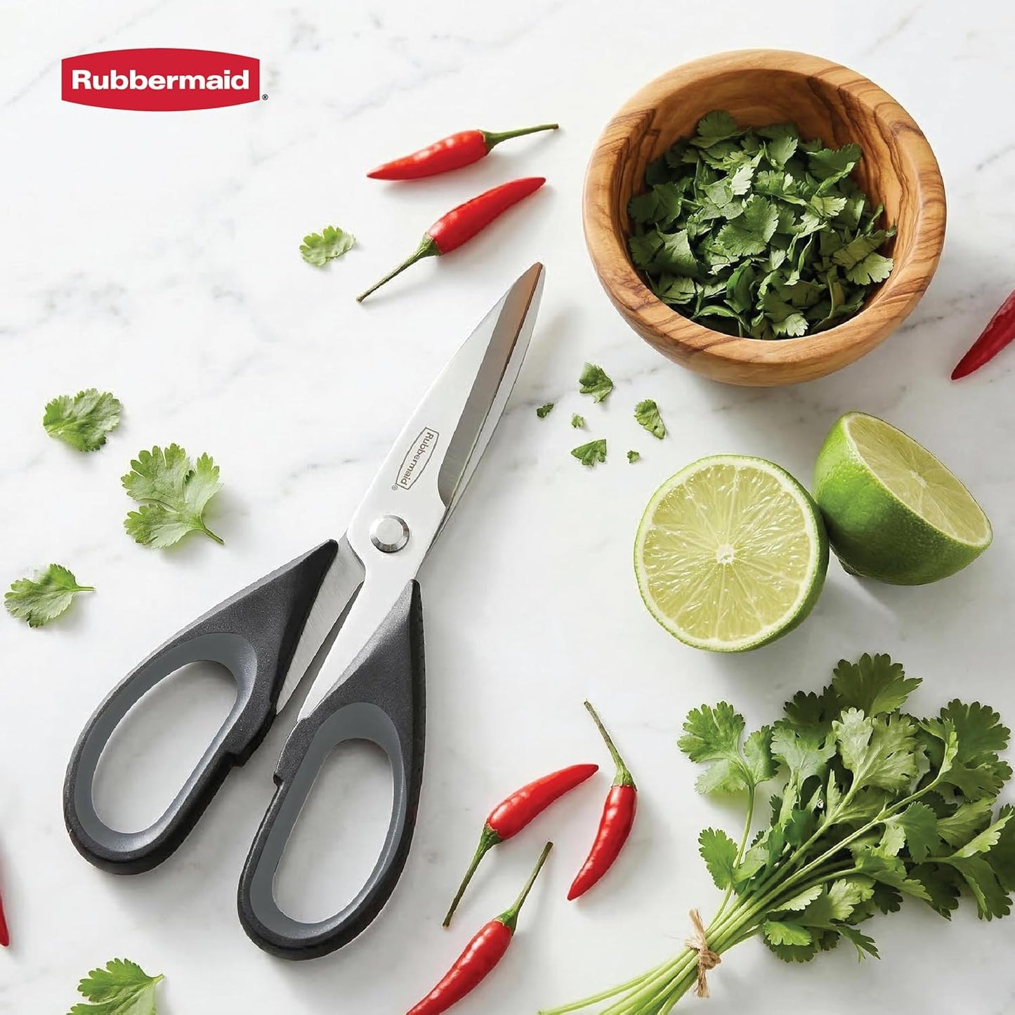 Rubbermaid Kitchen Scissors All Purpose Heavy Duty, Stainless Steel Kitchen Shears with Protective Sheath, Dishwasher Safe Kitchen Scissors for Food, Meat, Poultry & Herbs, Comfort Grip, Charchoal