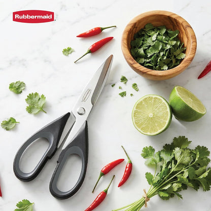 Rubbermaid Kitchen Scissors All Purpose Heavy Duty, Stainless Steel Kitchen Shears with Protective Sheath, Dishwasher Safe Kitchen Scissors for Food, Meat, Poultry & Herbs, Comfort Grip, Charchoal