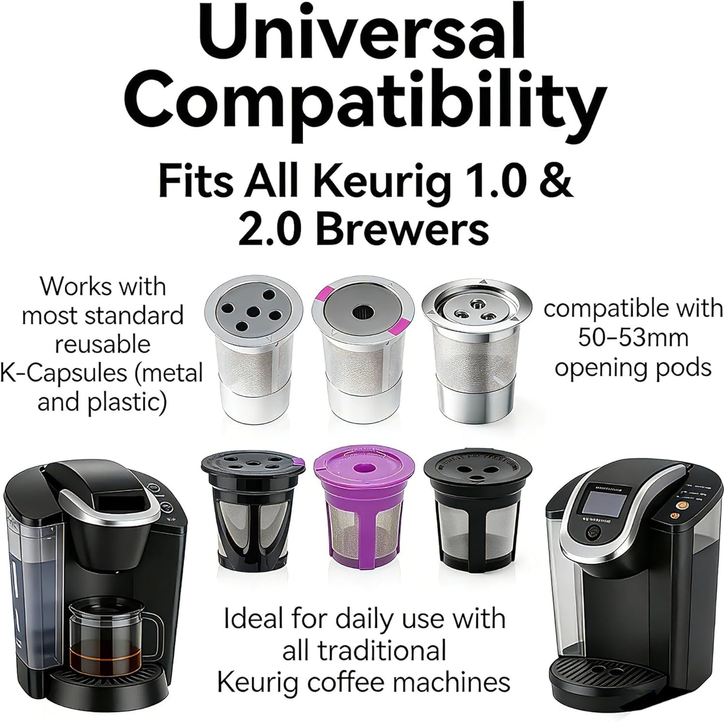Reusable K Cup Refill Kit, 304 Stainless Steel 30ML Coffee Scoop & Aluminum Dosing Funnel, Fits Keurig 1.0 & 2.0 Reusable Metal/Plastic K-Cups Silver