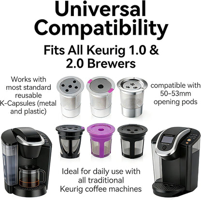 Reusable K Cup Refill Kit, 304 Stainless Steel 30ML Coffee Scoop & Aluminum Dosing Funnel, Fits Keurig 1.0 & 2.0 Reusable Metal/Plastic K-Cups Silver