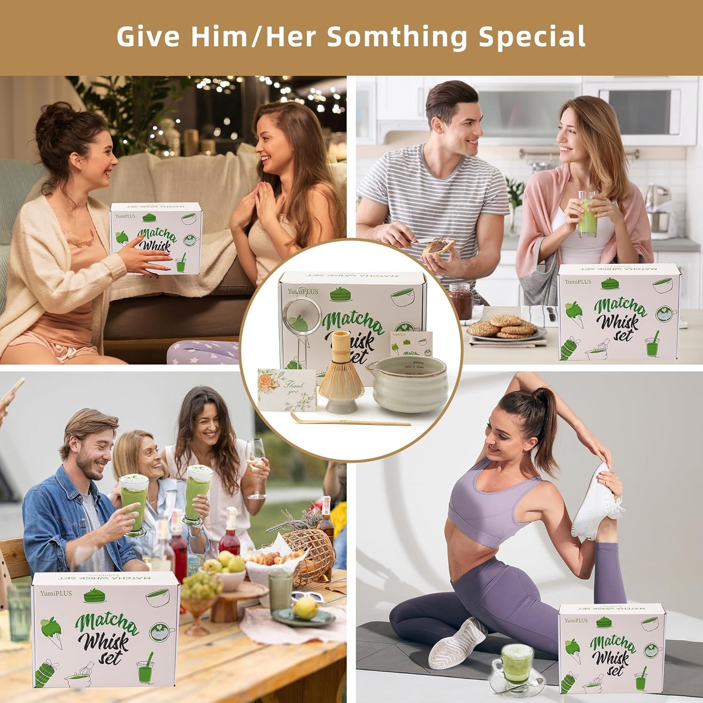 5pcs Premium Matcha Set,Ceramic Bowl with Spout and Bamboo Whisk set, Ceremonical Matcha Kit for breakfast/latte,Tea Starter Making Kit,Unique Matcha Gift set (pink love)